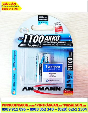 Ansmann AAA1100mAh; Pin sạc AAA 1.2v Ansmann AAA1100mAh 5035222 (Loại Vỉ 2viên)